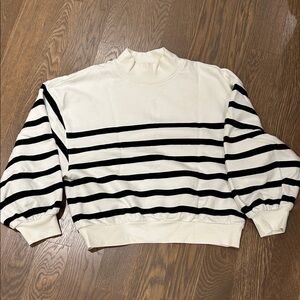 Frame Denim Black and White Striped Sweater